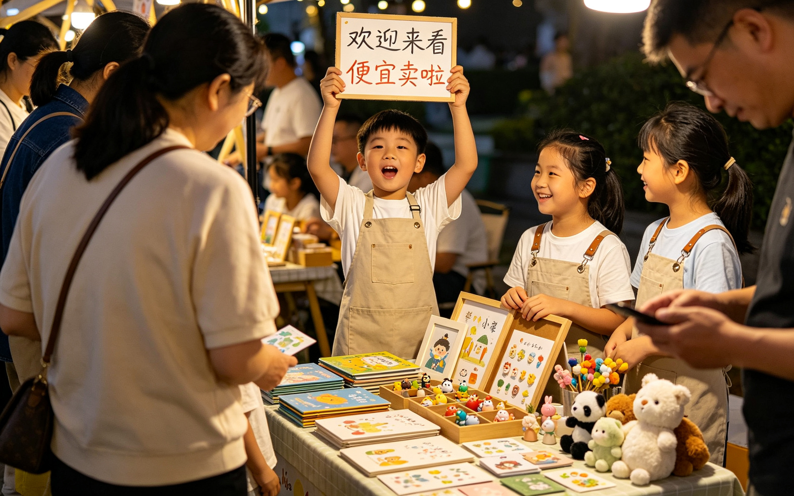 少儿练摊实践活动现场交易场景